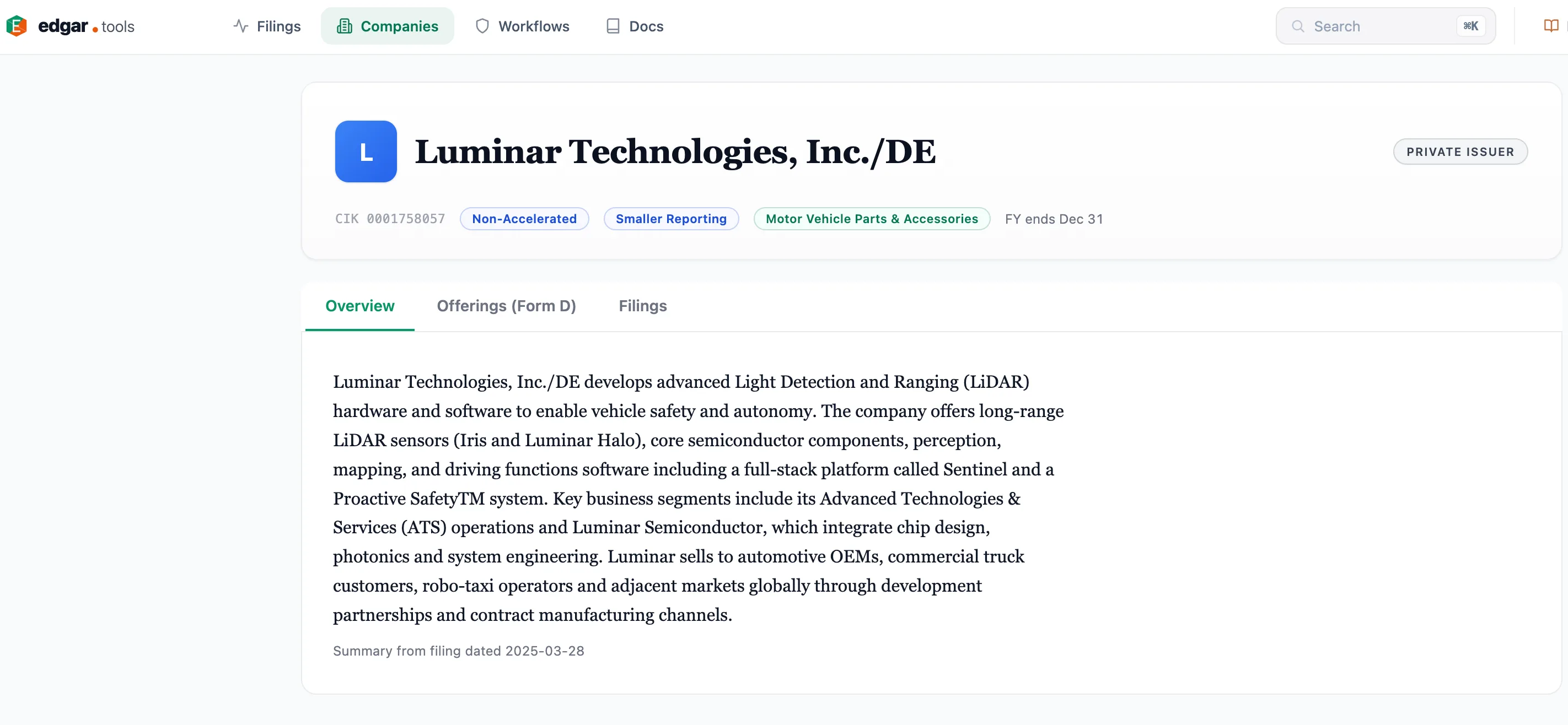 Luminar Technologies' company page on edgar.tools.